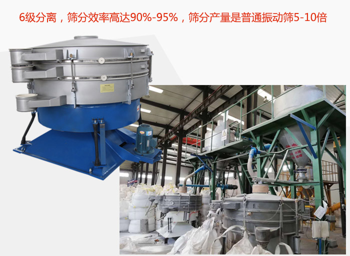 搖擺篩采用6級分離，篩分效率高達90%-95%，篩分產(chǎn)量是普通振動篩5-10倍