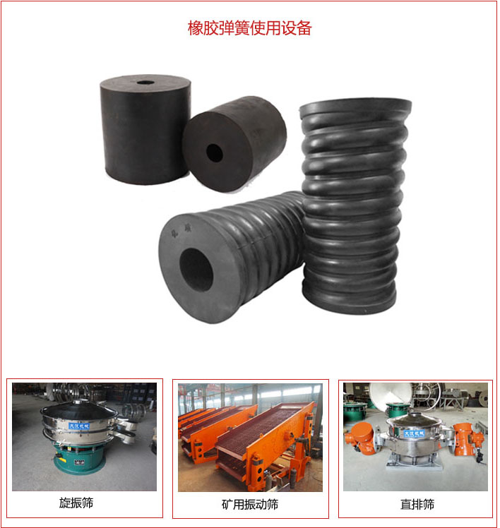 橡膠彈簧適用設(shè)備：旋振篩，礦用振動篩，直排篩等
