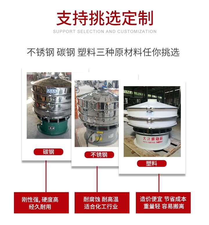 旋振篩可配置一到四層的篩網(wǎng)。旋振篩的篩分效率高，篩分精度高，篩分率高達(dá)96%。