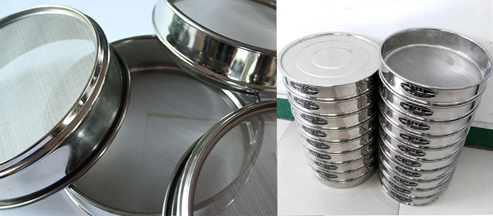 標準土壤篩，篩框與篩網(wǎng)展示圖。